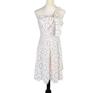 Current Air Los Angeles NWT White Lace One Shoulder Big Bow Fit & Flare Dress